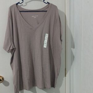 Ava & Viv V-Neck Short Sleeve Top - Taupe